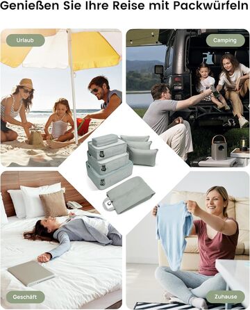 Органайзери для валізи Packing Cubes, 8 шт., сірі - дорожній набір для подорожей, водонепроникні, з косметичкою