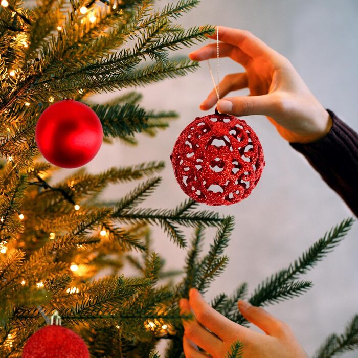 Новорічні кулі 50 шт. 3/4/6 см, блискучі кулі для прикраси ялинки, пластикові, червоні