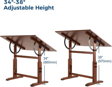 VISWIN Adjustable Art Drawing Table - Large Wooden Easel for Artists - Height & Tilt Adjustable, Solid Pine Wood, Studio Painting Table, Walnut Finish