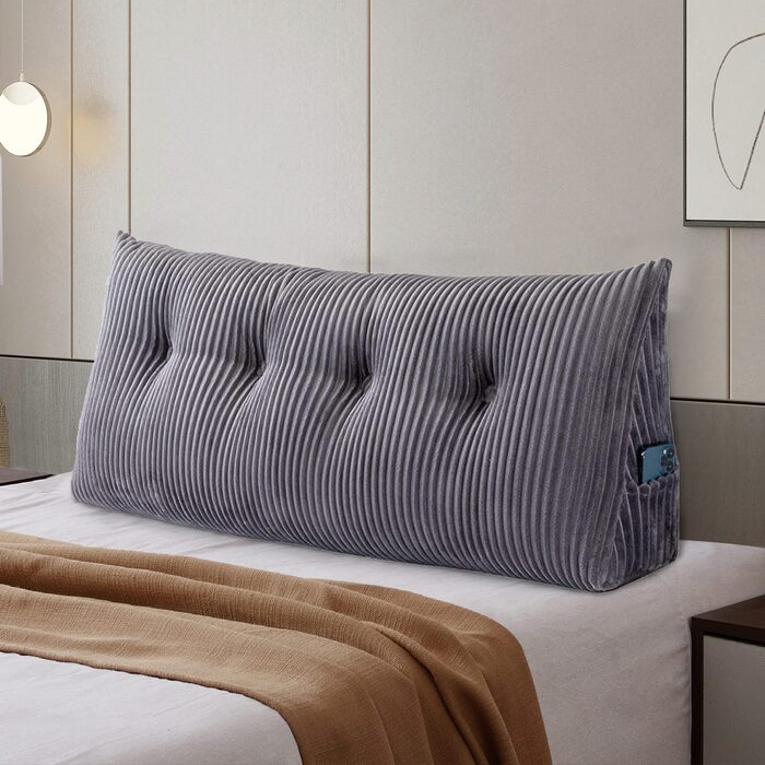 Підпорука для спини SLIGUY: трикутна подушка для ліжка, дивана, читання (120 x 50 x 20 см, сірий)