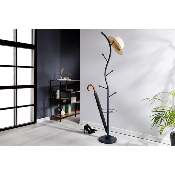 IDIMEX Coat Rack Wardrobe Stand Triana with 6 Coat Hooks and Umbrella Stand, White Lacquered (Grey)