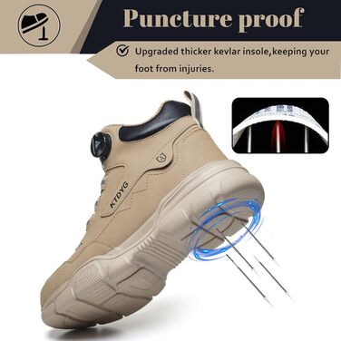 Черевики безпеки чоловічі/жіночі водонепроникні, легкі, спортивні, з металевим носком, антиковзаючі, з поворотним затвором (38 EU, Хакі)