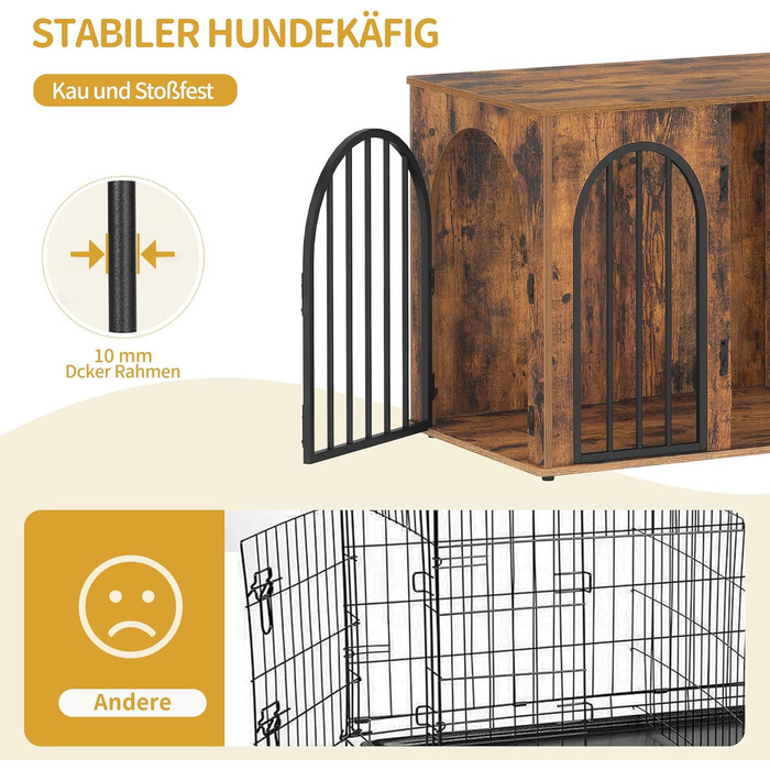 Клітка для собак Hzuaneri, 68x49x56 см, 3 двері, вінтажний колір, для дому, міцна, DFC85501B