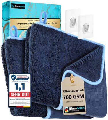 Набір рушників для сушіння BLUMBACH Ultra Wipes, 700 GSM, 40x60 см, темно-синій (3 шт.) — преміум мікрофібра для душу та авто