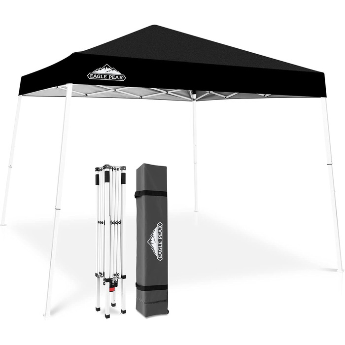 EAGLE PEAK 3x3m Event Tent with Slanted Legs, Pop-up Pavilion for Outdoor Use, UV Protection 50+, Waterproof, Foldable, Folding Pavilion for Camping, Garden, Party, Dark Blue (Black)