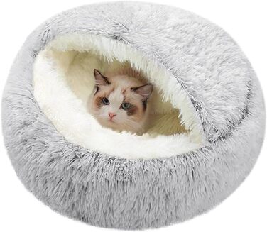Comforting Cat Bed, Small Dog Bed, Warm Cozy Soft Plush Winter Bed for Cat Caves, Non-Slip Bottom, Machine Washable, Sofa Bed for Puppies/Small Medium Cats (Plush Blanket Grey 50 cm)