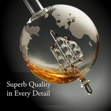 Crystal Whiskey Decanter Globe Set with 4 Glasses - Bourbon, Rum, Scotch Gift for Men, Dad, Him - Transparent Globe Decanter Set
