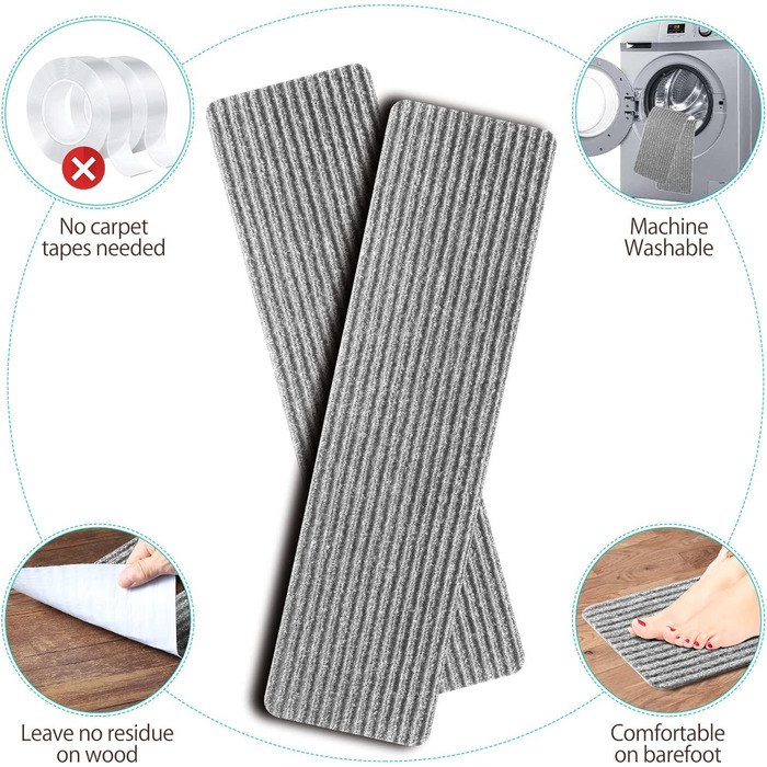 Килимок на сходи ToStair, 76x20 см (15 шт.), антиковзаючі, для дому, підходить для дітей, літніх людей та собак, сірий