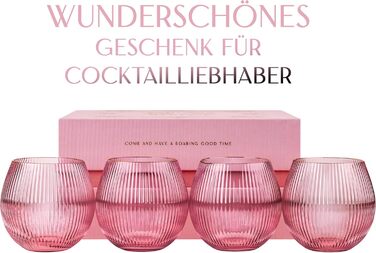 GLASSIQUE CADEAU Набір склянок для джину та тоніку Art Deco, рожеві з золотим кантом, 4 шт, 400 мл | Склянка для коктейлів з кришталю | Подарунковий набір для любителів джину