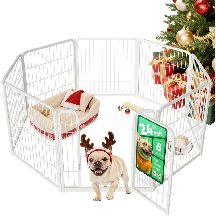 Кія Pawadise: вольєр для собак з акрилу та металевої сітки, 61 см, 8 панелей, білий, для цуценят та маленьких собак, міцний, патентований