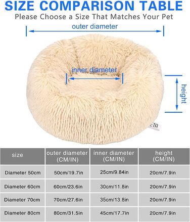 Квіткове ліжко для кота Queta: м'яке, плюшеве, кругле, 50x50x20 см, бежеве