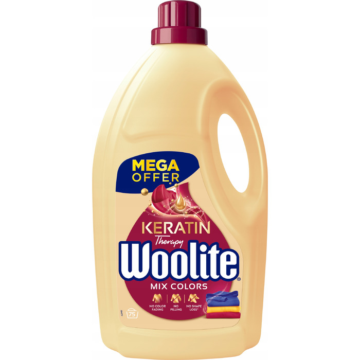 Рідкий засіб для прання WOOLITE Keratin Therapy MIX чорне + кольорове, 75 прань, 2x 4,5 л
