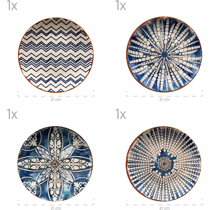 MÄSER 934017 Iberico Blue 12-piece tableware set for 4 people in Moorish style, plate set with various vintage patterns in white and blue, stoneware