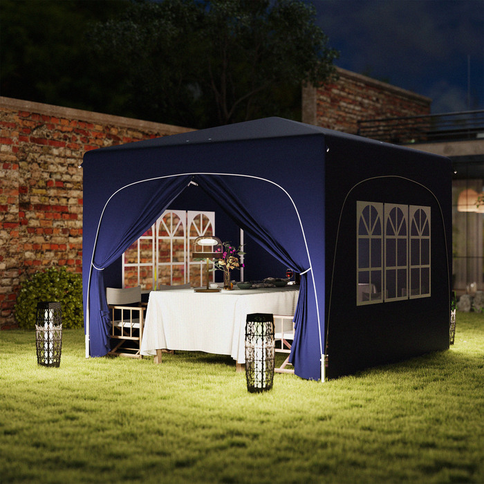 Outsunny 3x3m Gazebo, Water-Resistant, Stable, Winter-Proof, Pop-Up Folding Gazebo, UV Protection 50+, Foldable Party Tent, Garden Tent with 4 Side Walls, Bag, Garden Gazebo for Camping, Garden, Dark Blue | Aosom