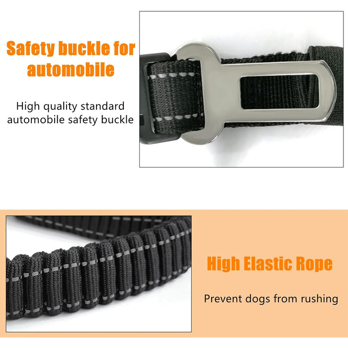 Поводок для собак YankMooM 6-в-1: багатофункціональний, регульований, з надійним амортизатором. Підходить для бігу, прогулянок, тренувань, поїздок в авто з собаками середніх та великих порід. Включає автомобільний ремінь безпеки (1,5 - 2,4 м)