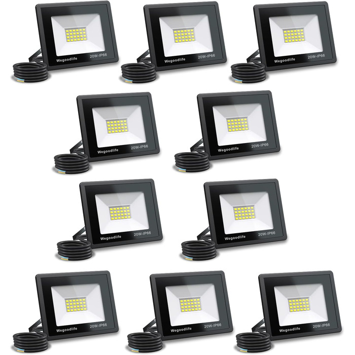 2 Pieces 100W LED Flood Lights Outdoor, Super Bright 8140LM Wall Light, 3000K Warm White Outdoor Spotlights, IP66 Waterproof Floodlight, Spotlight for Backyard Driveway Doors Garage Hallway Garden (Cool White, 20.0 Watt 10 Pieces)