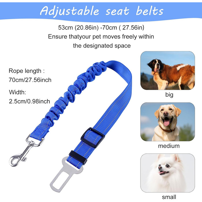 Автомобільні ремені безпеки для собак, регульовані, 2 шт., чорний + синій
