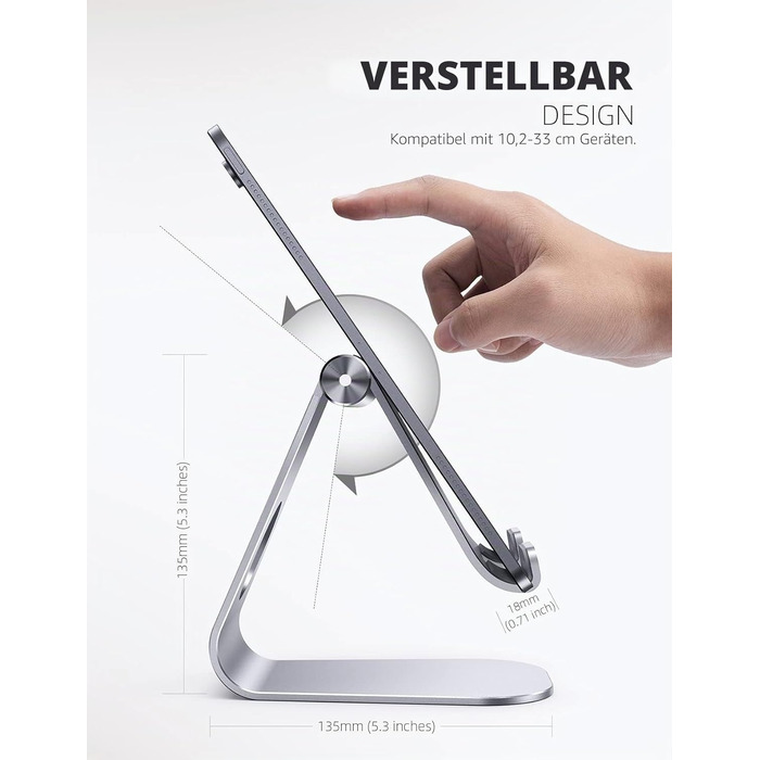 Універсальна підставка-холдер Lamicall для планшетів від 4.7 до 13 дюймів, регульований тримач для iPad Pro 12.9, 11, iPad Air, Mini, Samsung Tab (Сріблястий)