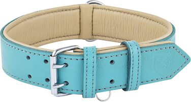 Riparo Genuine Leather Adjustable Dog Collar with Additional Reinforcement (: 4.5CM Wide for 53.4CM - 63.5CM Neck, ) (L, Aqua)