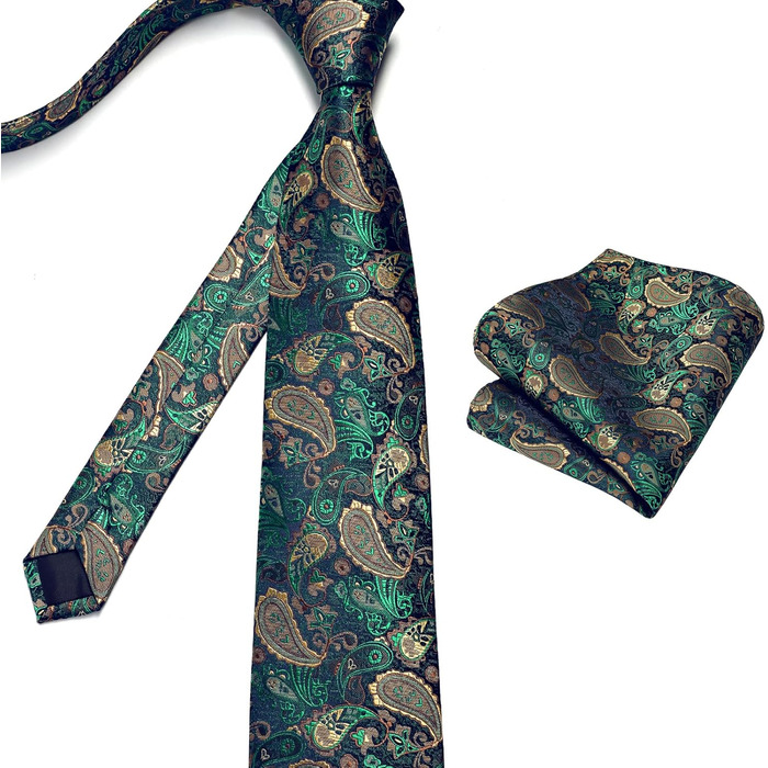 HISDERN Комплект краватки та нагрудного хустинки з квітковим візерунком паваролочка, зелений