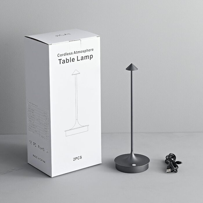 Світлодіодний настільний світильник Leomix акумуляторний, димуючий, водонепроникний IP54 (2 шт, сірий) для ресторану, бару, саду, балкону