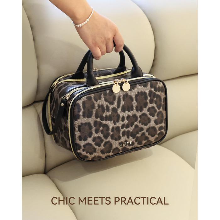 Косметичка-органайзер велика, водонепроникна, з ручкою та кількома відділеннями (Leopard, M)