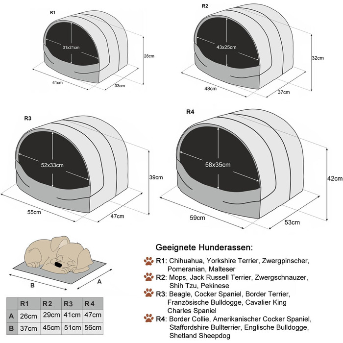 Будинок для собак R2: 48x37x32 см з гравіюванням імені - зручне ліжко для собак та котів (Графіт)