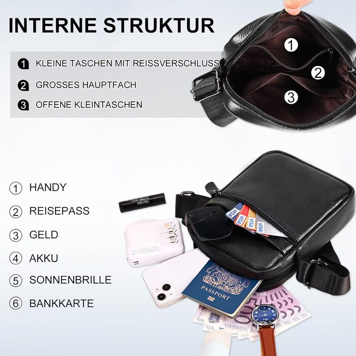 Чоловіча сумка через плече Leathario з натуральної шкіри, велика місткість, чорна