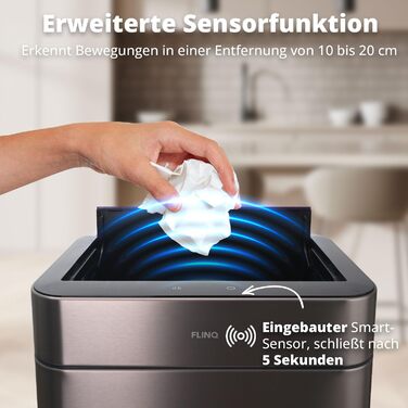 Сортувальний відро для сміття FLINQ Senzaro Sensor 3 відділення (2x12л + 36л) - 60л, нержавіюча сталь, автоматичне відкриття, для кухні
