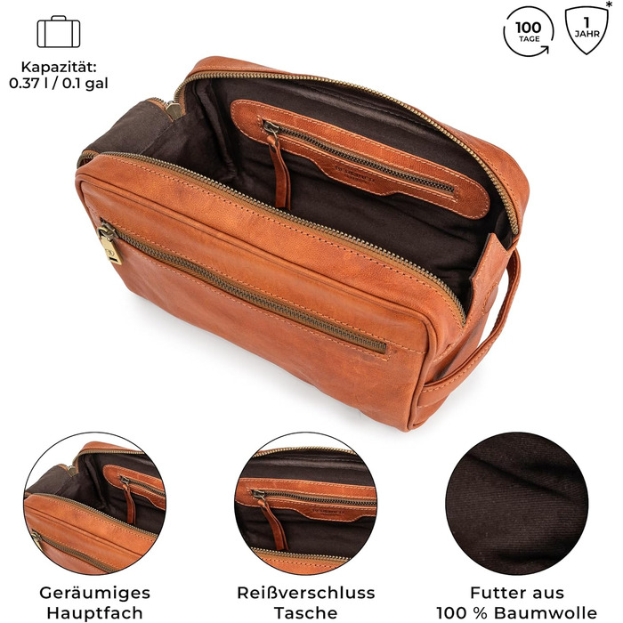 Шкіряна косметичка для подорожей Berliner Bags Vintage Kulturbeutel Tim XL, унісекс несесер для аксесуарів та гігієни, коричневий