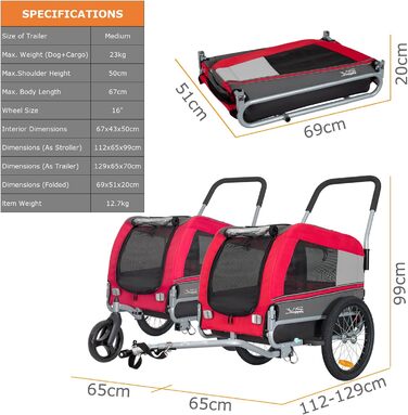 Універсальний візок для собак Tiggo VS Pets Medium: 2в1 (велосипедний, буксирний)