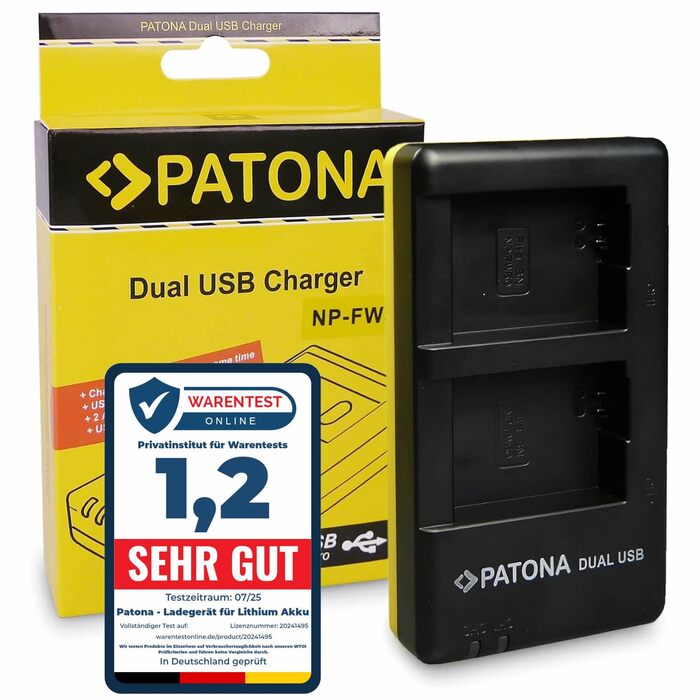 Зарядний пристрій PATONA USB-C Dual для акумуляторів Sony NP-FW50 (Alpha 7, A6000, A7S, DSC-RX10)