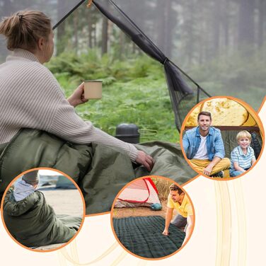 Спальний мішок Poepore Outdoor Winter для дорослих, Extra Wide, 3-4 сезони, XXL, теплий, бавовна, фланель, Deckenschlafsack, для кемпінгу, подорожей, пригод, 230 x 100 см, 0°C (Olive-L-Zip, -6°C)