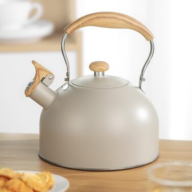 Чайник Teekessel 2.7л з дерев'яною ручкою, гучний свисток, нержавіюча сталь, антикорозійний, для всіх плит (2.5л)
