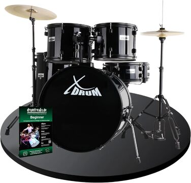 XDrum Rookie 20' Комплект барабанів для студії Black - Ідеальний для початківців - Стильне чорне обладнання - З паличками, інструкцією та школою барабанщиків