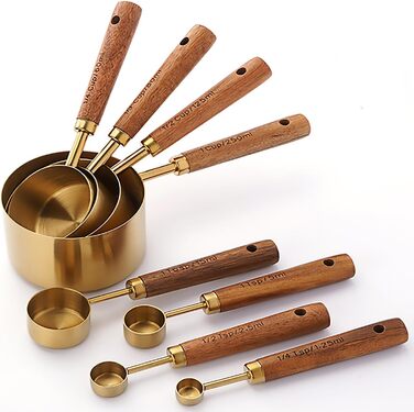 Dadamong 8-Piece Measuring Cup Set with Gold-Colored Stainless Steel Measuring Cups and Spoons, Ideal for Cooking and Baking