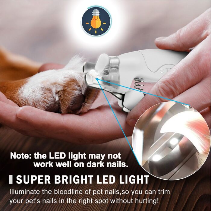 Професійний триммер для когтів домашніх тварин з LED-підсвічуванням: для собак та котів середніх та маленьких порід, з високоякісною лезою та пилочкою для догляду за кігтями