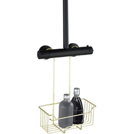 WENKO Thermostat Shower Caddy Model Milo, Shower Shelf for Hanging on the Faucet, Shelf Made of Stainless Steel (Rustproof), 25 x 36 x 14 cm, Gold