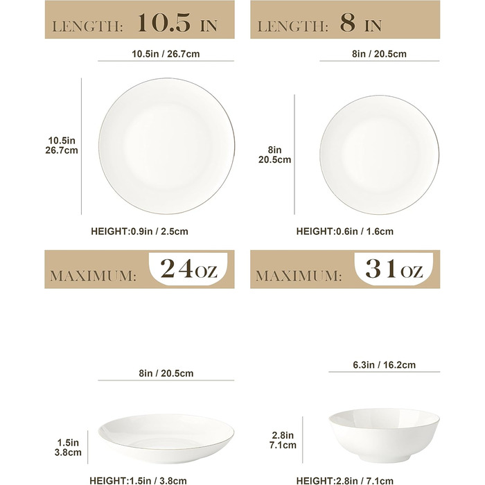 MALACASA Набір посуду 12 предметів для 4 осіб з кісткового фарфору, сучасний сервіз кремово-білого кольору, стійкий до подряпин, підходить для миття в посудомийній машині та для мікрохвильової печі, серія JERA Jera Білий 12 предметний набір посуду для 4 (