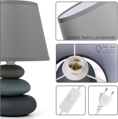 Нічна лампа 'Ліна' - керамічна настільна лампа з тканинним абажуром, сумісна з LED, E14, 230V (Сірий/Матовий)