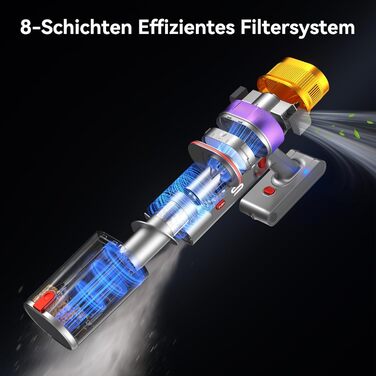 Бездротовий пилосос Vistefly V15 Ultra з акумулятором, 58000Pa, 600W, 70 хвилин роботи, подвійний дисплей, контейнер для пилу, дизайн, для твердих поверхонь, килимів, шерсті тварин