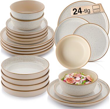 Набір посуду SÄNGER Rio Creme 24 частини: 6 тарілок, 6 тарілок для сніданку, 6 глибоких тарілок, 6 салатників, керамічний посуд для 6 осіб
