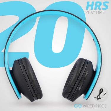 Бездротові навушники PowerLocus Over-Ear з Bluetooth, мікрофоном, складна конструкція, м'які амбушюри, Hi-Fi стерео звук, бас, для дітей та дорослих, TV/PC/Home Office (Чорний/Синій)