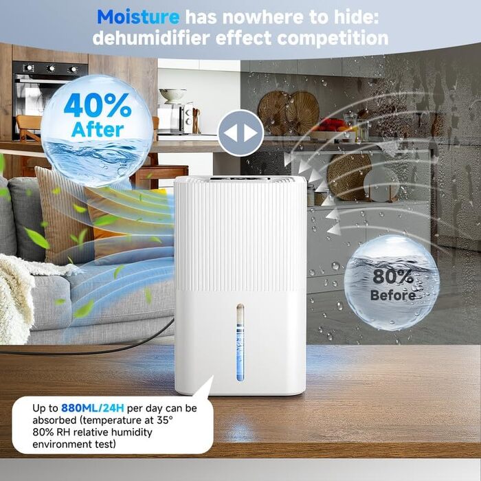 Електричний осушувач повітря 2700 мл з нічним світлом, таймером та автоматичним вимкненням - для дому, ванної кімнати, підвалу