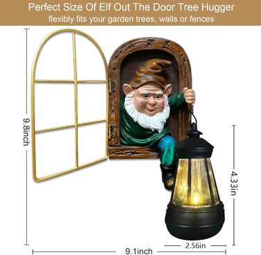Fairy Garden Statues, Solar Lanterns, Quirky Elf from the Door, Tree-Hugging Figures Glow, Fence Wall Yard Art Home Decoration, Outdoor Tree Face Sculpture ideal Halloween Decoration