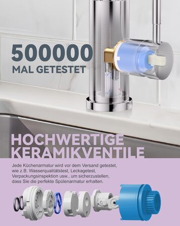 Кран кухонний iVIGA висувний з дощу, водоспад, 360° поворот, мікшер, брашований нікель