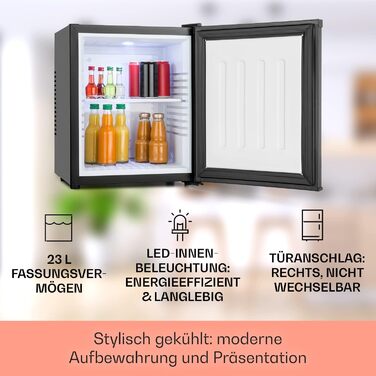 Klarstein Mini холодильник для кімнати, 23L, для напоїв та косметики, міні-бар, тихий, регульована полиця, компактний холодильник для догляду за шкірою 5-15°C, чорний