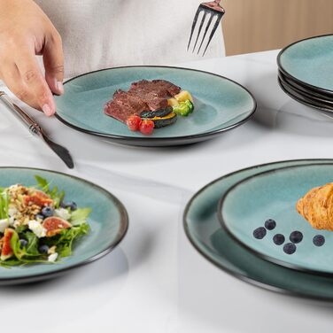 Набір посуду GBhome з каменю, 18 предметів, ручна робота, для 6 осіб, мікрохвильова та посудомийна машини, набір тарілок та мисок, Petrol