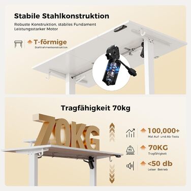 Електричний регульований стіл Agilestic 140x60 см з LED-підсвіткою, USB-портом та мобільним тримачем монітора, білий