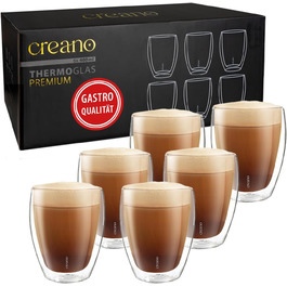 Creano PREMIUM double-walled drinking glasses 400ml - Set of 6 - Restaurant quality - 100% dishwasher safe - NEW 2024 - double-walled glasses - Latte glasses - Cappuccino cups